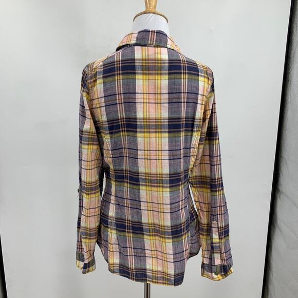 Columbia Shirt Womens M Medium Cotton Plaid Roll Tab Sleeve Button Up Outdoor - Picture 5 of 10